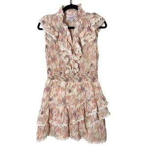 The Shirt Rochelle Behrens Dress Small Ruffle Lace Tiered Smocked Boho Cottage